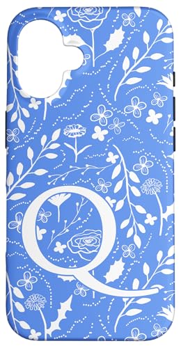 Monogramm mit Blumenmuster, Anfangsbuchstabe Q, Blau / Weiß Hülle für iPhone 16 Monogramm mit Blumenmuster, Anfangsbuchstabe Q, Blau / Weiß Hülle für iPhone 16 von Blue Toile Monogram Initials
