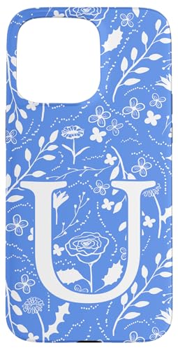 Toile Floral Monogramm Initial Buchstabe U Blau / Weiß Hülle für iPhone 15 Pro Max von Blue Toile Monogram Initials