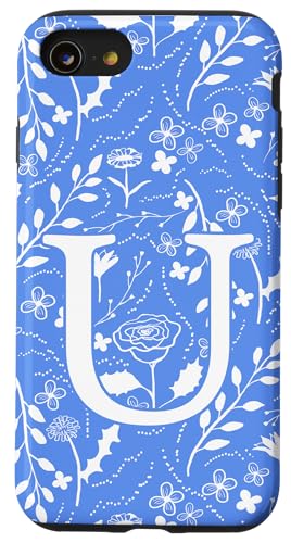 Toile Floral Monogramm Initial Buchstabe U Blau / Weiß Hülle für iPhone SE (2020) / 7 / 8 von Blue Toile Monogram Initials