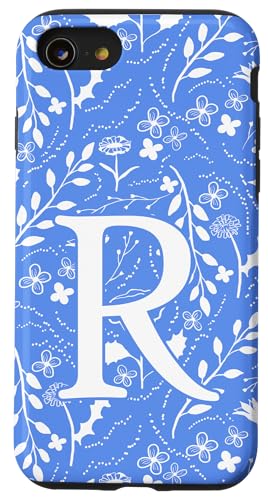 Toile Floral Monogramm Initiale R Blau und Weiß Hülle für iPhone SE (2020) / 7 / 8 von Blue Toile Monogram Initials