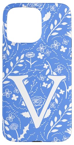 Toile Floral Monogramm Initiale V Blau / Weiß Hülle für iPhone 15 Pro Max Toile Floral Monogramm Initiale V Blau / Weiß Hülle für iPhone 15 Pro Max von Blue Toile Monogram Initials