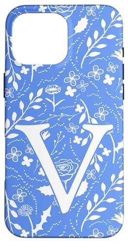 Toile Floral Monogramm Initiale V Blau / Weiß Hülle für iPhone 16 Pro Max Toile Floral Monogramm Initiale V Blau / Weiß Hülle für iPhone 16 Pro Max von Blue Toile Monogram Initials