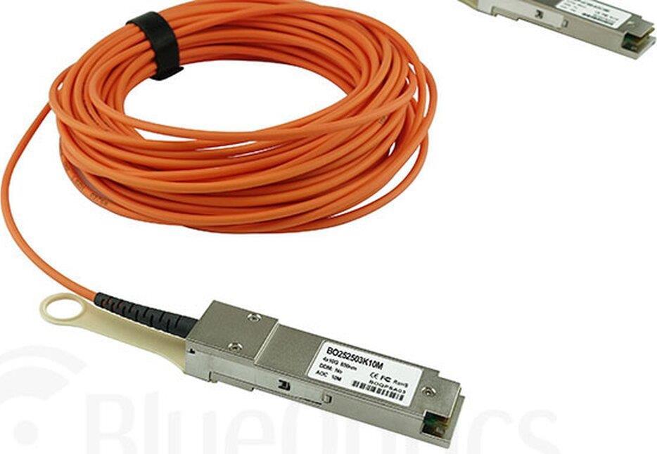 BlueOptics© Aktives Optisches Kabel, 4 Kanal QSFP, 40GBASE-SR4, 3 Meter, Multimode 50/125µm, OM2, Markenfaser, orange, rund 3.0mm Tube (BO252503K3M-BO) von BlueOptics