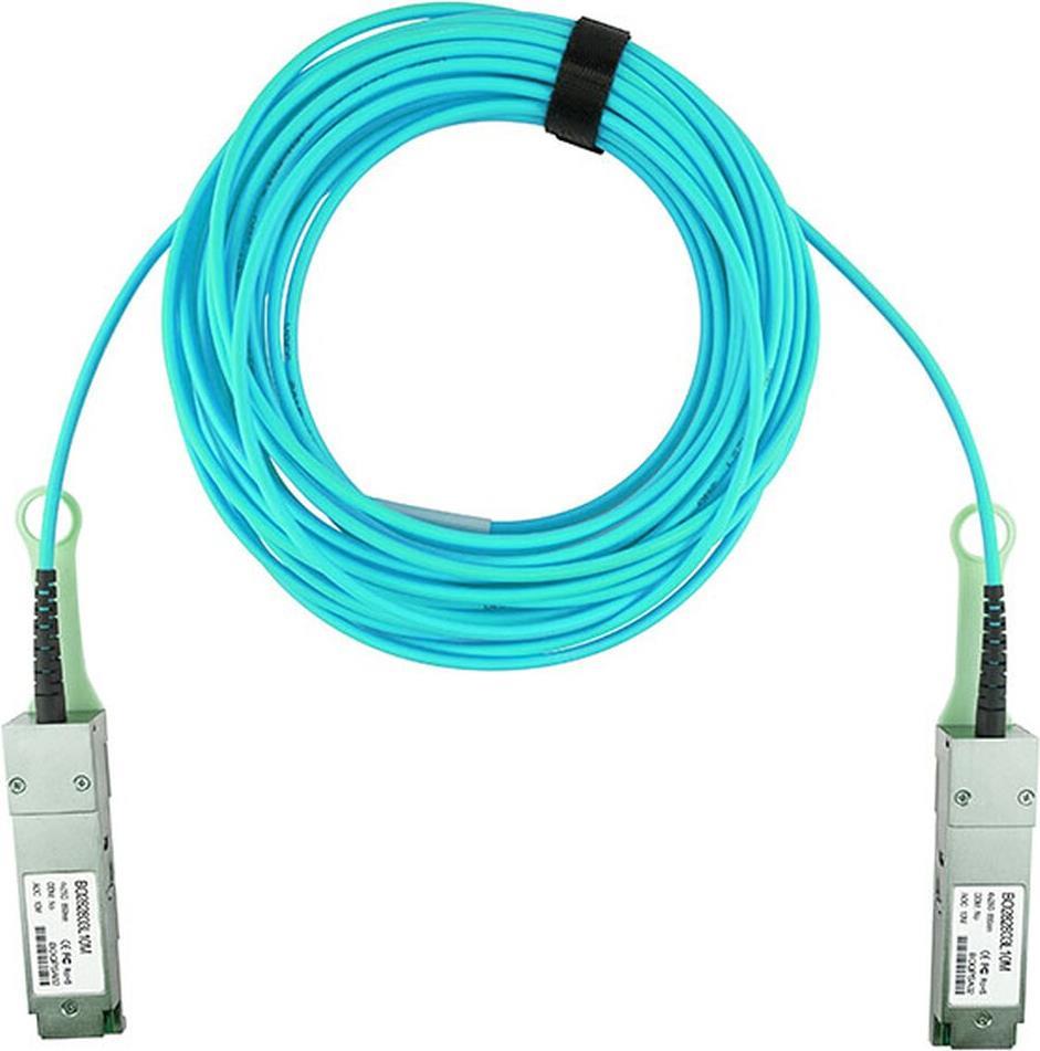 BlueOptics© Aktives Optisches Kabel, 4 Kanal QSFP28, 100GBASE-SR4, EDR Infiniband, 15 Meter, Multimode 50/125µ, OM3, Markenfaser, aqua, rund 3.0mm Tube (BO282803L15M-BO) von BlueOptics