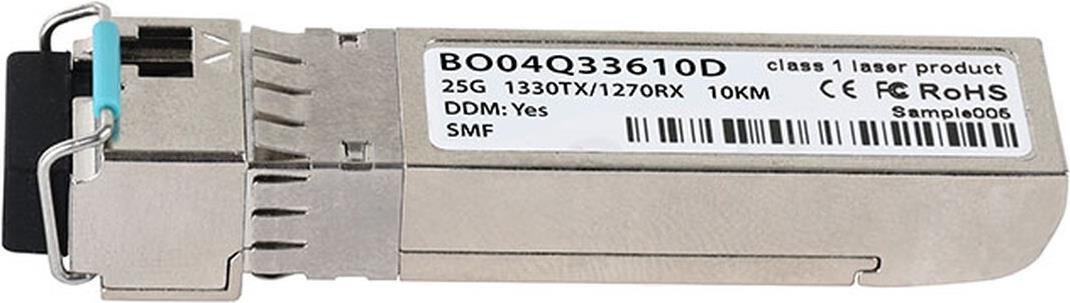 BlueOptics SFP28-25G-BX-D-10KM-EN-BO. SFP Transceiver-Typ: Faseroptik, Maximale Datenübertragungsrate: 25000 Mbit/s, Schnittstelle: SFP28. Gewicht: 20 g. Anzahl enthaltener Produkte: 1 Stück(e) (SFP28-25G-BX-D-10KM-EN-BO) von BlueOptics