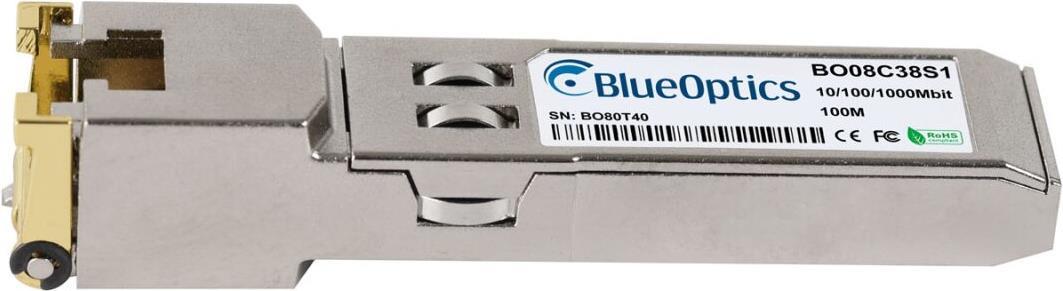 Kompatibler Alcatel-Lucent 1AB359780003 BlueOptics BO08C38S1 SFP Transceiver, Kupfer RJ45, 10/100/1000BASE-T, 100 Meter, 0°C/+70°C (1AB359780003-BO) von BlueOptics