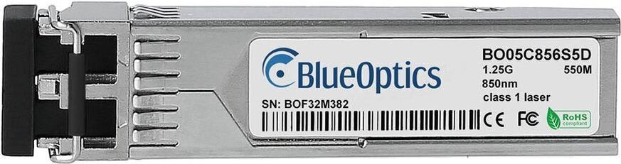 Kompatibler DZS Zhone SFP-1G-SX-ZH BlueOptics© BO05C856S5D SFP Transceiver, LC-Duplex, 1000BASE-SX, Multimode Fiber, 850nm, 550 Meter, DDM, 0°C/+70°C (SFP-1G-SX-ZH-BO) von BlueOptics