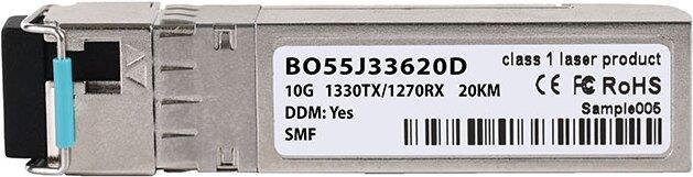 Kompatibler Dell EMC SFP-10G-BX10-D-20 BlueOptics BO55J33620D SFP+ Bidi Transceiver, LC-Simplex, 10GBASE-BX-D, Singlemode Fiber, TX1330nm/RX1270nm, 20KM, DDM, 0°C/+70°C (SFP-10G-BX10-D-20-BO) von BlueOptics