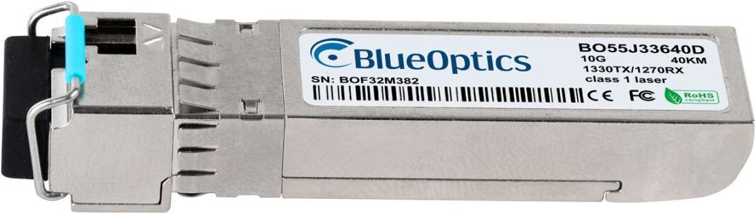 Kompatibler FibroLAN 3887 BlueOptics© BO55J33640D SFP+ Bidi Transceiver, LC-Simplex, 10GBASE-BX-D, Singlemode Fiber, TX1330nm/RX1270nm, 40KM, DDM, 0°C/+70°C (3887-BO) von BlueOptics