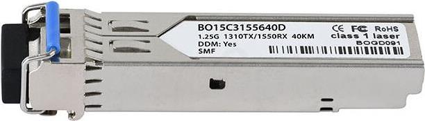 Kompatibler Level One SFP-4350 BlueOptics BO15C3155640D SFP Transceiver, LC-Simplex, 1000BASE-BX-U, Singlemode Fiber, TX1310nm/RX1550nm, 40KM, DDM, 0°C/+70°C (SFP-4350-BO) von BlueOptics