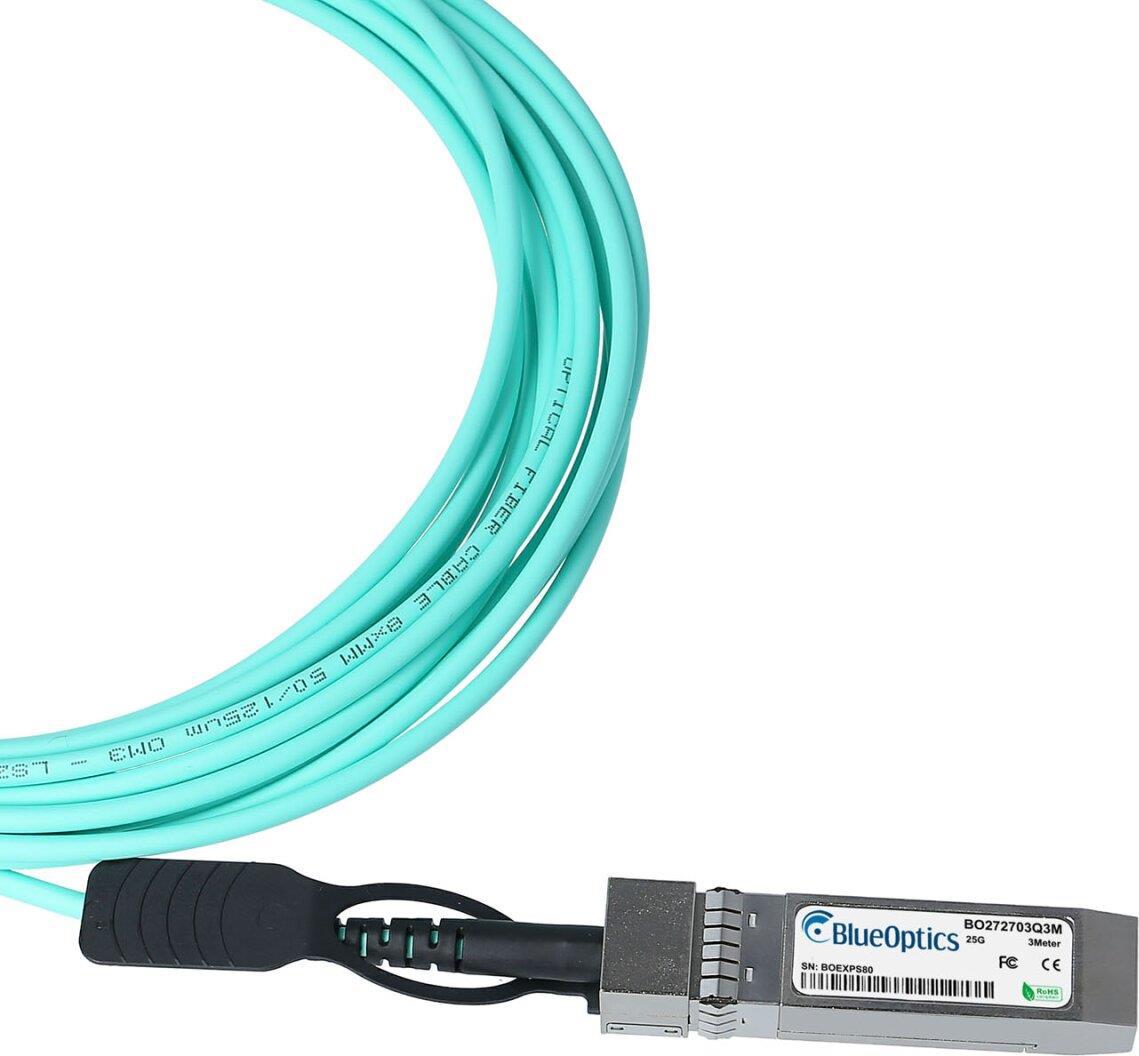 Ubiquiti Networks UACC-AOC-SFP28-5M kompatibles Aktives Optisches Kabel (AOC) als 25 Gigabit Variante, mit SFP28 auf SFP28 Verbindung, für den Anschluss von Hardware in Racks und über benachbarte Racks hinweg. BlueOptics Ubiquiti Networks UACC-AOC-SFP28-5 (UACC-AOC-SFP28-5M-BO) von BlueOptics