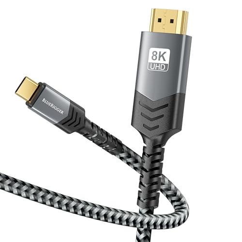 BlueRigger 8K USB C auf HDMI Kabel (3 m, 8K 60Hz, unidirektional, 48 Gbit/s, USB Typ C 3.1, HDMI 2.1 Premium geflochtenes Kabel, USB C auf HDMI) – Thunderbolt 3/4 kompatibel mit Telefon, Laptop, von BlueRigger