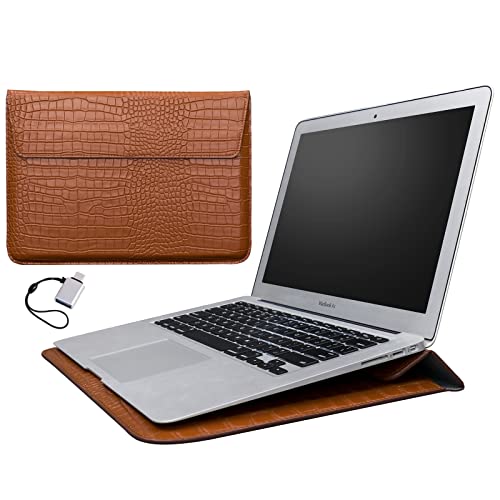 BlueSwan Hülle Leder für Laptop (12,3-14 Zoll), Tasche Kompatibel mit MacBook Air 13,6" M2 2022/ Air 13" M1 2018-2021/ Pro 13" M1/M2(2017-2022)/ Surface Pro/XPS 13, Braun von BlueSwan