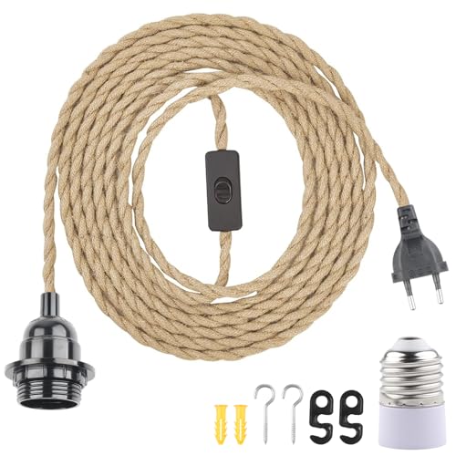 BlueXP E27 Lampenfassung mit Schalter und Stecker Fassung E27 mit 4,5m Hanfseilkabel für DIY Hängende Pendelleuchte Vintage Stehleuchten Hängelampe Kronleuchter BlueXP E27 Lampenfassung mit Schalter und Stecker Fassung E27 mit 4,5m Hanfseilkabel für DIY Hängende Pendelleuchte Vintage Stehleuchten Hängelampe Kronleuchter von BlueXP
