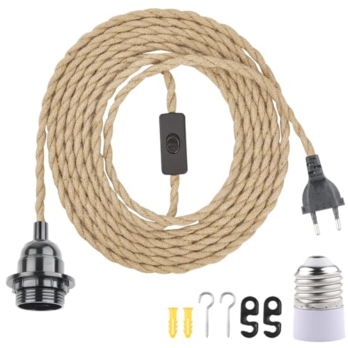 BlueXP E27 Lampenfassung mit Schalter und Stecker Fassung E27 mit 6m Hanfseilkabel für DIY Hängende Pendelleuchte Vintage Stehleuchten Hängelampe Kronleuchter BlueXP E27 Lampenfassung mit Schalter und Stecker Fassung E27 mit 6m Hanfseilkabel für DIY Hängende Pendelleuchte Vintage Stehleuchten Hängelampe Kronleuchter von BlueXP
