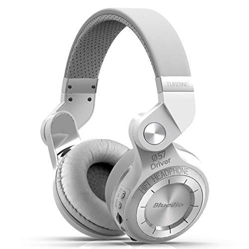 Bluedio Kabellose Bluetooth-Kopfhörer, faltbar, Over-Ear-Kopfhörer mit Micro-SD-Kartenschlitz, FM-Radio, unterstützt Amazon Web Services, Mikrofon, kabelgebunden, für Handys/Fernseher/PC (weiß) von Bluedio
