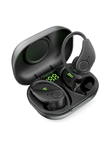 Bluedio S6 | kabellose Ohrhörer, Bluetooth 5.1-Sportkopfhörer mit Ohrbügeln, Bluetooth-Kopfhörer mit Ladecase, 42 Std. Wiedergabezeit, HiFi-Stereo-Sound, LED-Display, Touch-Steuerung (Schwarz) von Bluedio