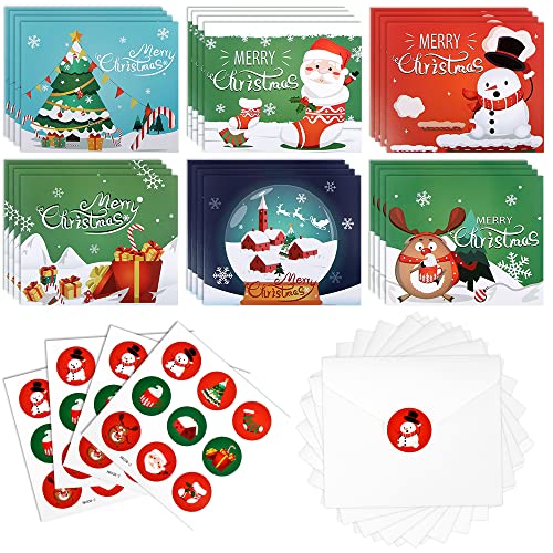 Weihnachtskarten mit Umschlägen und Aufkleber, 24 Stück Karten Weihnachten Set, Klappkarten Blanko Grußkarten, Weihnachtskarten mit Umschlag, Weihnachtspostkarten für Familie Kinder Freunde von Bluelves
