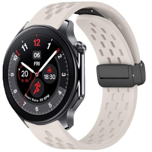 Blueshaweu Armband Kompatibel Für OnePlus Watch 2, Magnetisch Einstellbar Sport Silikon Ersatz Uhrenarmband Für OnePlus Watch 2 (Off white) von Blueshaweu