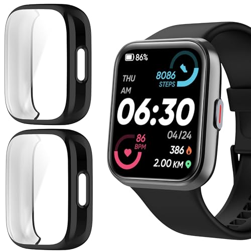 Blueshaweu Schutzhülle Für ID208 Plus Smartwatch 1,8'', Flexibles TPU Vollschutz mit schutzfolie Kratzfest Hülle Kompatibel Für Tensky/Fitpolo/Quican ID208 Plus Smartwatch (schwarz+schwarz) von Blueshaweu