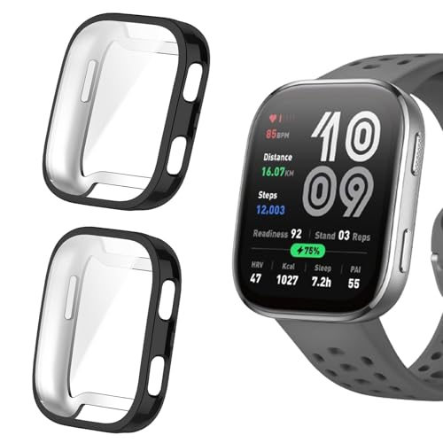 Blueshaweu Schutzhülle Kompatibel Für Amazfit Bip 6, Flexibles TPU Vollschutz mit schutzfolie Kratzfest Hülle Kompatibel mit Amazfit Bip 6 Smart Watch 46mm (schwarz+schwarz) von Blueshaweu