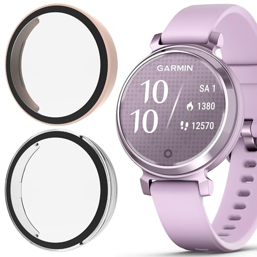 Blueshaweu Schutzhülle Kompatibel für Garmin Lily 2 Smartwatch, Hard PC hülle mit Glas Displayschutz kompatibel mit Garmin Lily2 (Rosa+transparent) von Blueshaweu
