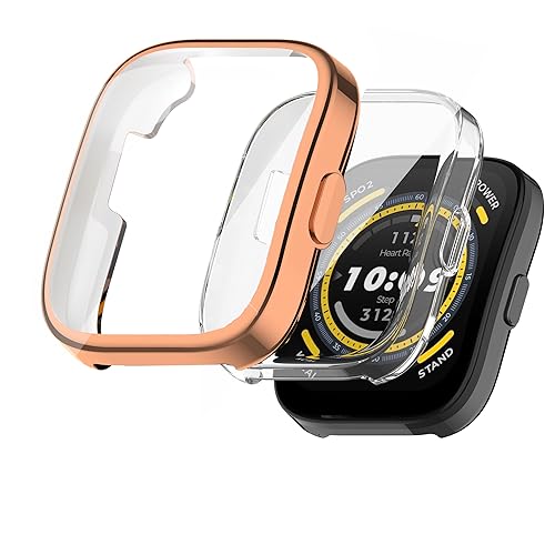 Blueshaweu Schutzhülle Kompatibel mit Amazfit Bip 5, Flexibles TPU Vollschutz mit Displayschutzfolie Kratzfest Displayschutz Schutz Hülle Für Amazfit Bip 5 Smartwatch (Roségold+transparent) von Blueshaweu