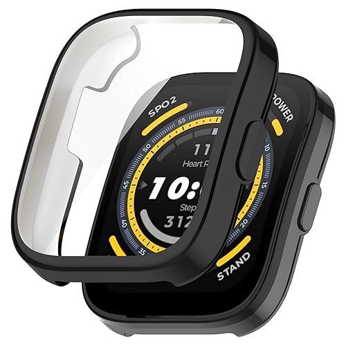 Blueshaweu Schutzhülle Kompatibel mit Amazfit Bip 5, Flexibles TPU Vollschutz mit Displayschutzfolie Kratzfest Displayschutz Schutz Hülle Für Amazfit Bip 5 Smartwatch (schwarz) von Blueshaweu