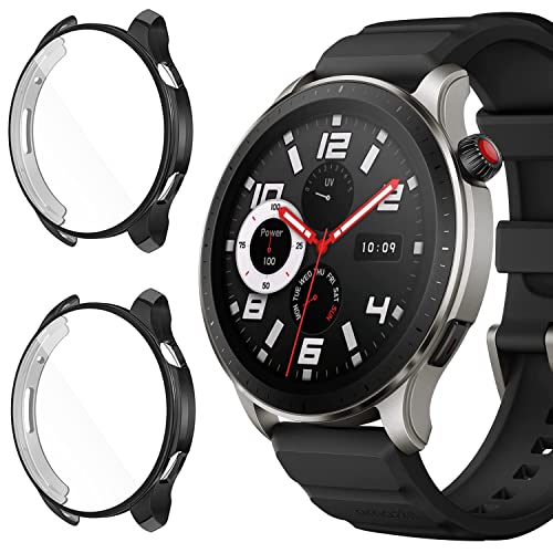 Blueshaweu Schutzhülle Kompatibel mit Amazfit GTR 4, Flexibles TPU Vollschutz mit Displayschutzfolie Kratzfest Displayschutz Schutz Hülle Für Amazfit GTR 4 Smartwatch (schwarz+schwarz) von Blueshaweu