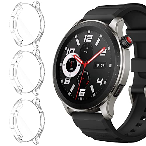 Blueshaweu Schutzhülle Kompatibel mit Amazfit GTR 4, Flexibles TPU Vollschutz mit Displayschutzfolie Kratzfest Displayschutz Schutz Hülle Für Amazfit GTR 4 Smartwatch (transparent*3) von Blueshaweu