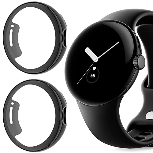 Blueshaweu Schutzhülle Kompatibel mit Google Pixel Watch 2, Flexibles TPU Vollschutz mit Displayschutzfolie Kratzfest Displayschutz Schutz Hülle Für Google Pixel Watch 2 (schwarz+schwarz) von Blueshaweu