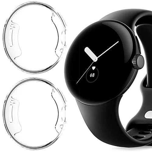 Blueshaweu Schutzhülle Kompatibel mit Google Pixel Watch 2, Flexibles TPU Vollschutz mit Displayschutzfolie Kratzfest Displayschutz Schutz Hülle Für Google Pixel Watch 2 (transparent+transparent) von Blueshaweu