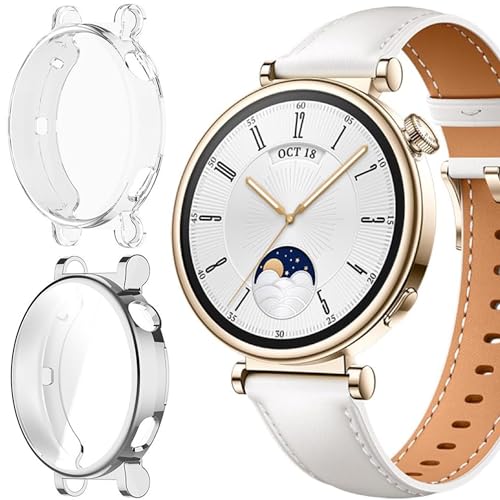 Blueshaweu Schutzhülle Kompatibel mit Huawei Watch GT 4 41mm, Flexibles TPU Vollschutz mit Displayschutzfolie Kratzfest Displayschutz Hülle Für Huawei Watch GT 4 41mm Smartwatch (Clear+Silber) von Blueshaweu