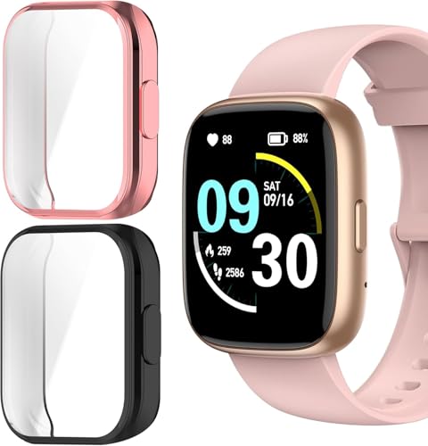 Blueshaweu Schutzhülle Kompatibel mit TOOBUR Smartwatch IDW26 1,83'', Flexibles TPU Vollschutz mit schutzfolie Kratzfest Hülle Für TOOBUR/Bambooinn/TMHAI IDW26 Smartwatch (schwarz+Rosa) von Blueshaweu