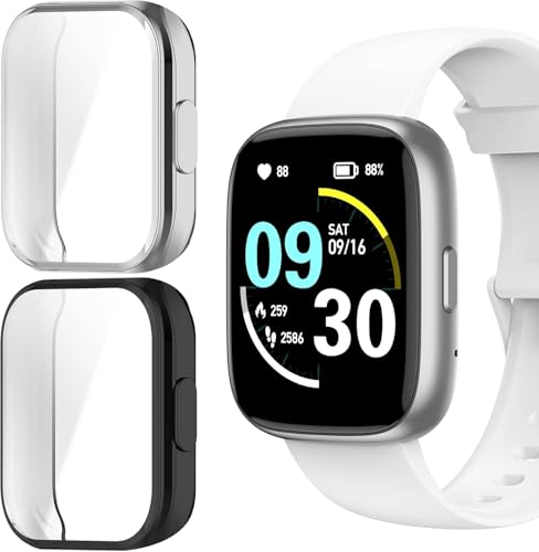 Blueshaweu Schutzhülle Kompatibel mit TOOBUR Smartwatch IDW26 1,83'', Flexibles TPU Vollschutz mit schutzfolie Kratzfest Hülle Für TOOBUR/Bambooinn/TMHAI IDW26 Smartwatch (schwarz+Silber) von Blueshaweu
