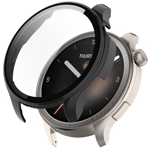 Blueshaweu Schutzhülle für Amazfit Balance Smartwatch, Hard PC hülle mit Glas Displayschutz kompatibel mit Amazfit Balance Smartwatch (schwarz) von Blueshaweu