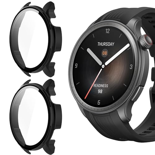 Blueshaweu Schutzhülle für Amazfit Balance Smartwatch, Hard PC hülle mit Glas Displayschutz kompatibel mit Amazfit Balance Smartwatch (schwarz+schwarz) von Blueshaweu