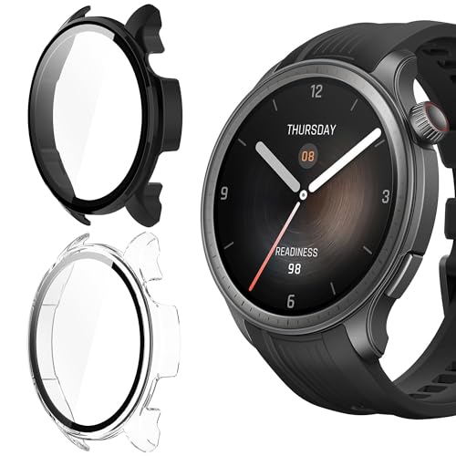 Blueshaweu Schutzhülle für Amazfit Balance Smartwatch, Hard PC hülle mit Glas Displayschutz kompatibel mit Amazfit Balance Smartwatch (schwarz+transparent) von Blueshaweu