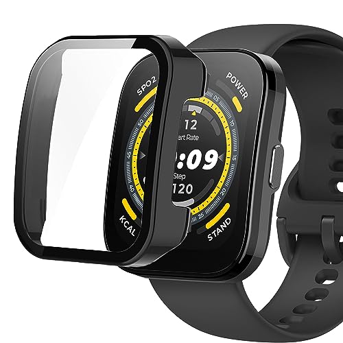 Blueshaweu Schutzhülle für Amazfit Bip 5 Smartwatch, Hard PC hülle mit Glas Displayschutz kompatibel mit Amazfit Bip 5 Smartwatch (schwarz) von Blueshaweu