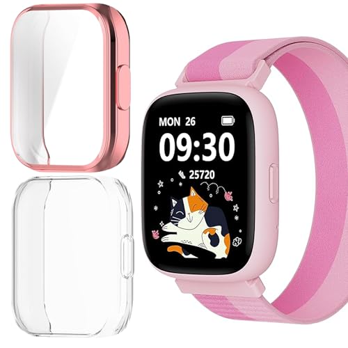 Blueshaweu Schutzhülle für BIGGERFIVE Smartwatch Kinder 1,8" BW02– Flexibles TPU Case mit Kratzschutzfolie – Vollschutz kompatibel mit BIGGERFIVE Brave 2 Smartwatch (Rosa+transparent) von Blueshaweu
