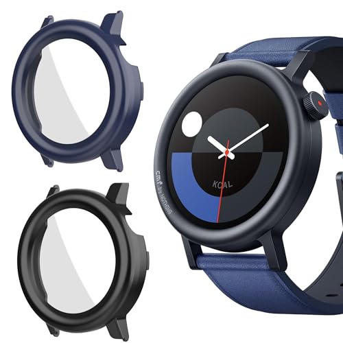 Blueshaweu Schutzhülle für CMF Watch Pro 2, Hard PC hülle mit Glas Displayschutz kompatibel mit CMF by Nothing Watch Pro 2 Smartwatch (schwarz+blau) von Blueshaweu