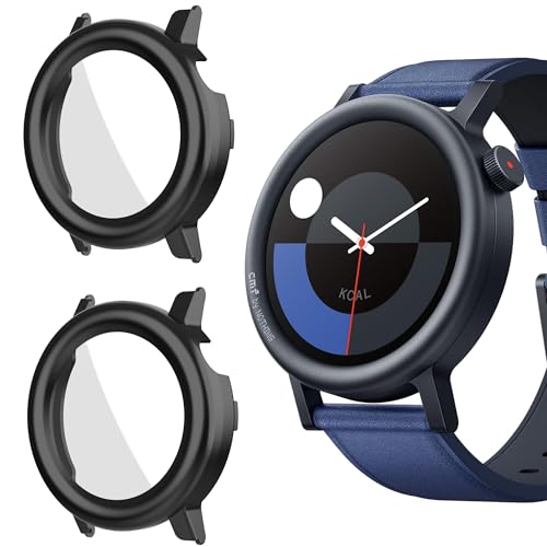 Blueshaweu Schutzhülle für CMF Watch Pro 2, Hard PC hülle mit Glas Displayschutz kompatibel mit CMF by Nothing Watch Pro 2 Smartwatch (schwarz+schwarz) von Blueshaweu