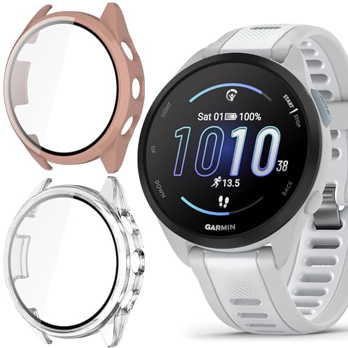 Blueshaweu Schutzhülle für Garmin Forerunner 165 Smartwatch, Hard PC hülle mit Glas Displayschutz kompatibel mit Garmin Forerunner 165 (Rosa+transparent) von Blueshaweu