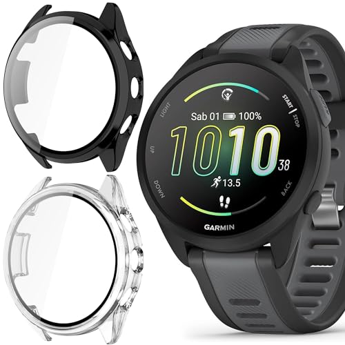 Blueshaweu Schutzhülle für Garmin Forerunner 165 Smartwatch, Hard PC hülle mit Glas Displayschutz kompatibel mit Garmin Forerunner 165 (schwarz+transparent) von Blueshaweu