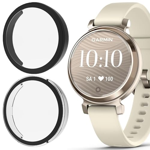 Blueshaweu Schutzhülle für Garmin Lily 2 Smartwatch, Hard PC hülle mit Glas Displayschutz kompatibel mit Garmin Lily2 (schwarz+transparent) von Blueshaweu