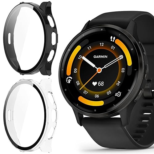 Blueshaweu Schutzhülle für Garmin Venu 3 Smartwatch, Hard PC hülle mit Glas Displayschutz kompatibel mit Garmin Venu 3 Smartwatch (schwarz+transparent) von Blueshaweu