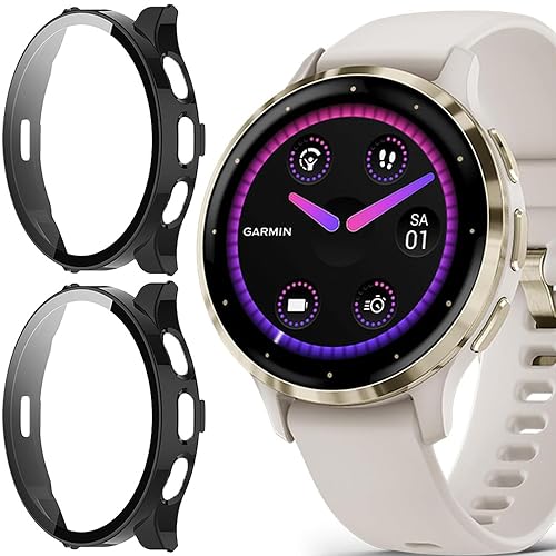 Blueshaweu Schutzhülle für Garmin Venu 3S Smartwatch 41mm, Hard PC hülle mit Glas Displayschutz kompatibel mit Garmin Venu 3S Smartwatch (schwarz+schwarz) von Blueshaweu