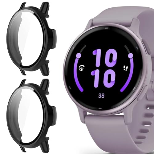 Blueshaweu Schutzhülle für Garmin Vivoactive 5 Smartwatch, Hard PC hülle mit Glas Displayschutz kompatibel mit Garmin Vivoactive 5 Smartwatch (schwarz+schwarz) von Blueshaweu