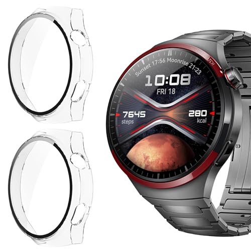 Blueshaweu Schutzhülle für Huawei Watch 4 Pro, [2 Stück] Hard PC hülle mit Glas Displayschutz kompatibel mit Huawei Watch 4 Pro/Huawei Watch 4 Pro Space Edition (transparent*2, Watch 4 pro) von Blueshaweu