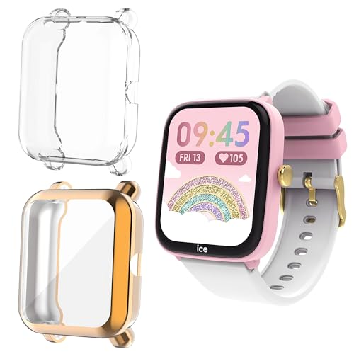Blueshaweu Schutzhülle für Ice-Watch - Ice smart junior 2.0 – Flexibles TPU Case mit Kratzschutzfolie – Vollschutz kompatibel mit Ice smart junior 2.0 Smartwatch (Transparenz+Rosegold) von Blueshaweu